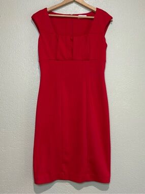 Calvin Klein Red Square-Neck Cap-Sleeve Midi Dress